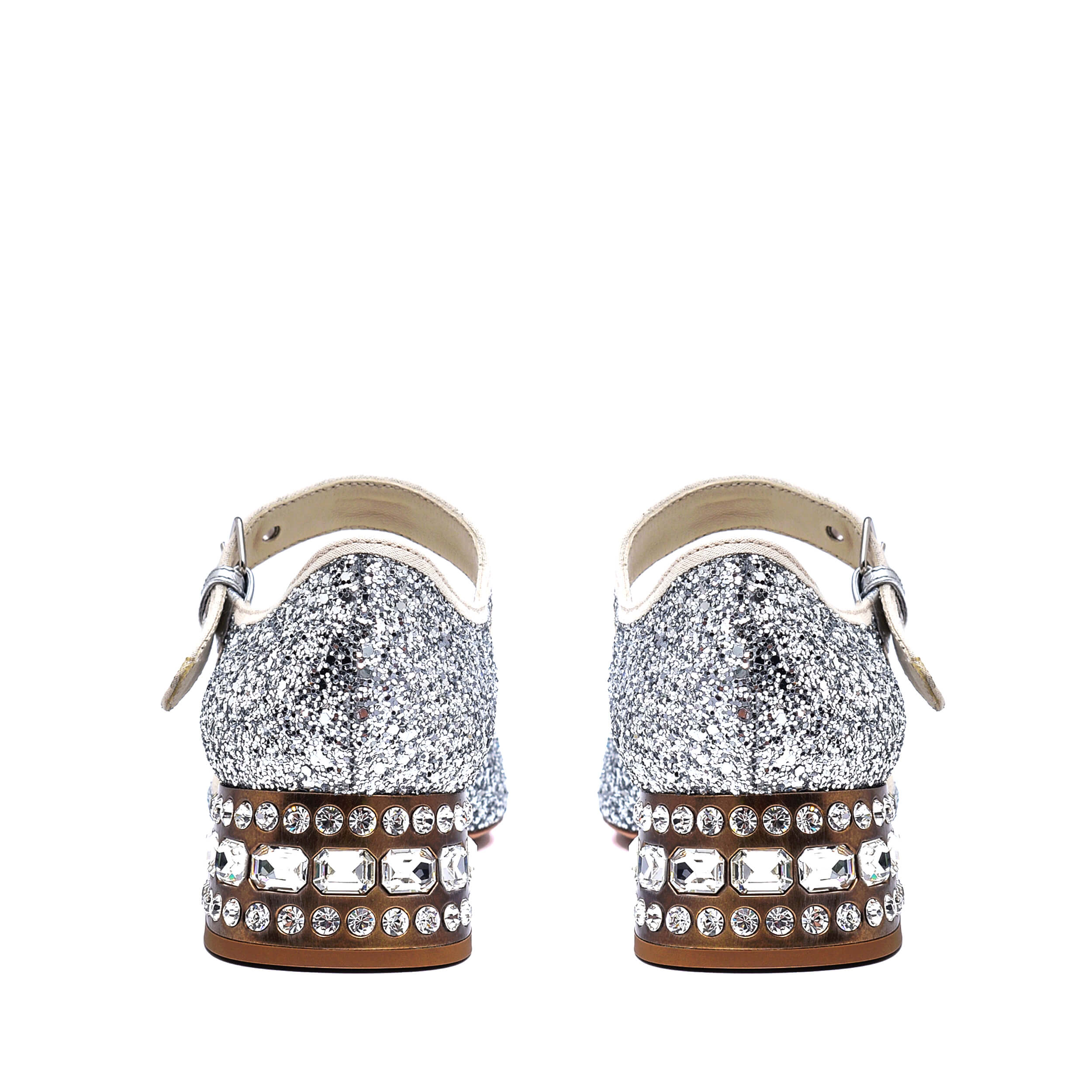 Miu Miu - Silver Glitter Crystal Flat Pump / 38